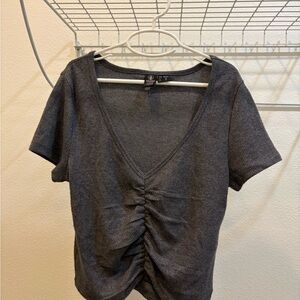 Volcom Charcoal Ruched V-Neck crop Tee fits like small cute neckline